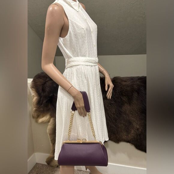 Purple Pebble Leather Handmade Bow Shaped Kisslock Baguette Bag/Crossbody - Picture 6 of 16